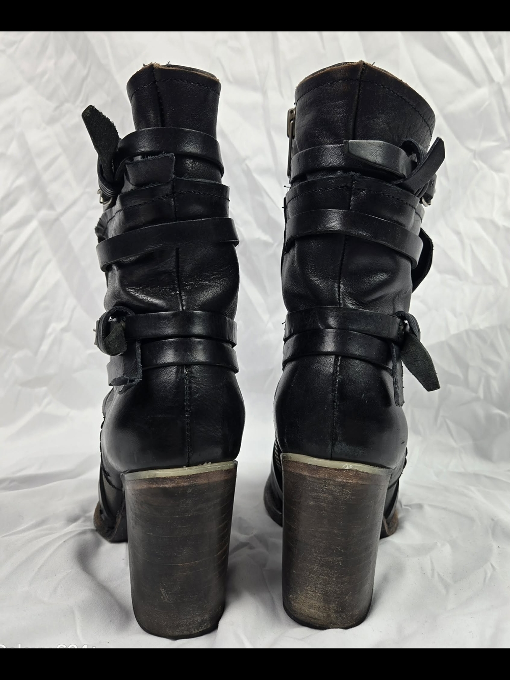 Freebird by Steven Black Leather Strappy Heeled Ankle Boots - Picture 3 of 6